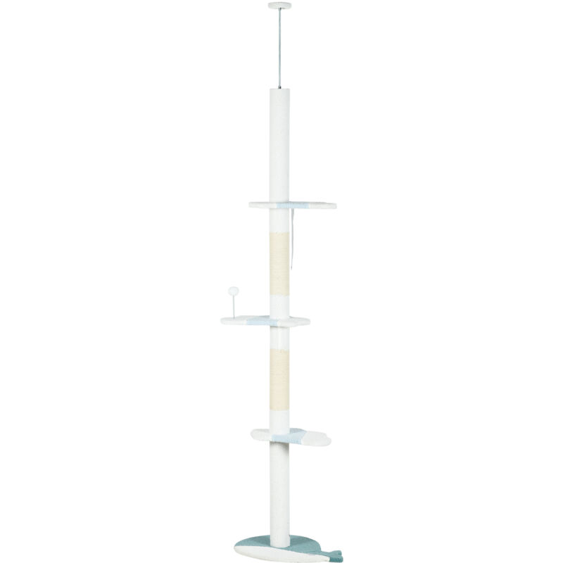 foto del prodotto albero per gatti tiragraffi a soffitto regolabile 225 255 cm bianco pawhut