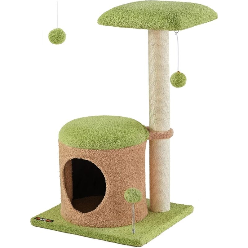 foto del prodotto albero per gatti whimsywonders, tiragraffi per gattini, casetta per gattini da 76,2 cm, con graffiatoio da 69 cm, trespolo imbottito, verde