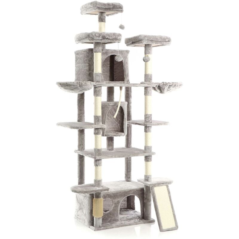 foto del prodotto albero tiragraffi 198cm per gatti, grigio con sisal cuccette e amache fudajo