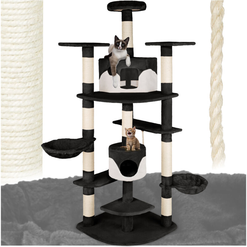 foto del prodotto albero tiragraffi 204 cm 2 cucce e 3 piattaforme nero/bianco