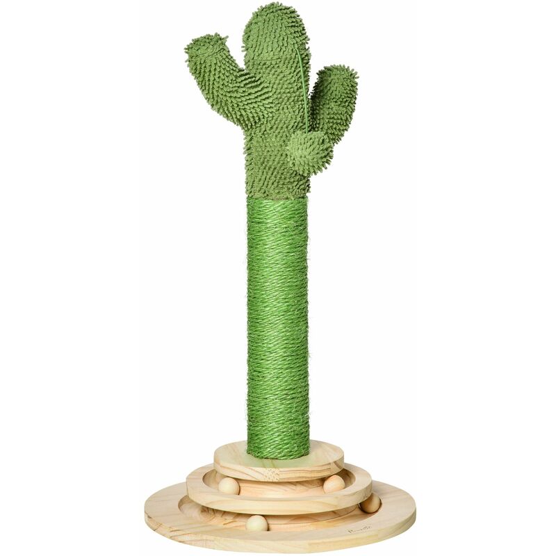 foto del prodotto albero tiragraffi a cactus per gatti 32x32x60 cm in corda sisal e palline in legno verde