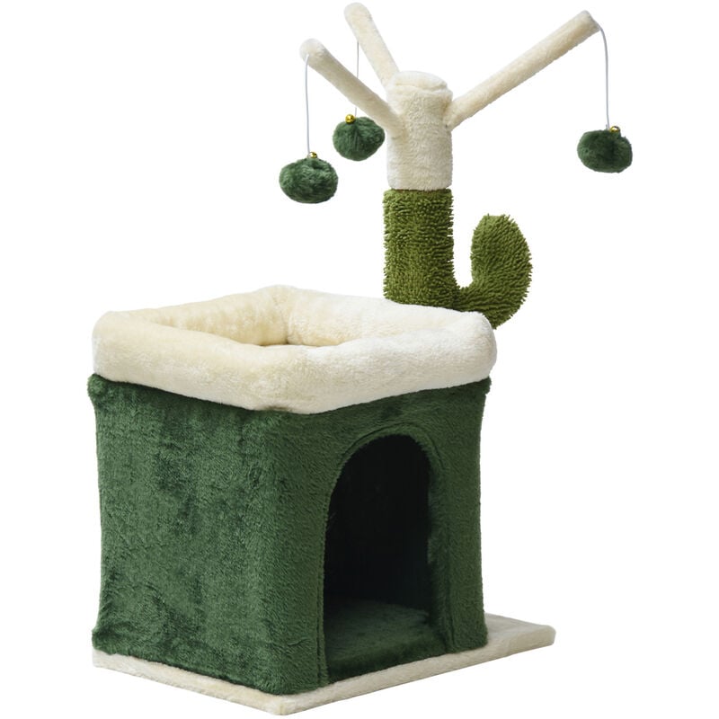 foto del prodotto albero tiragraffi a forma di cactus 70cm con sisal di 4 mm con casetta per gatti e 3 palline fudajo