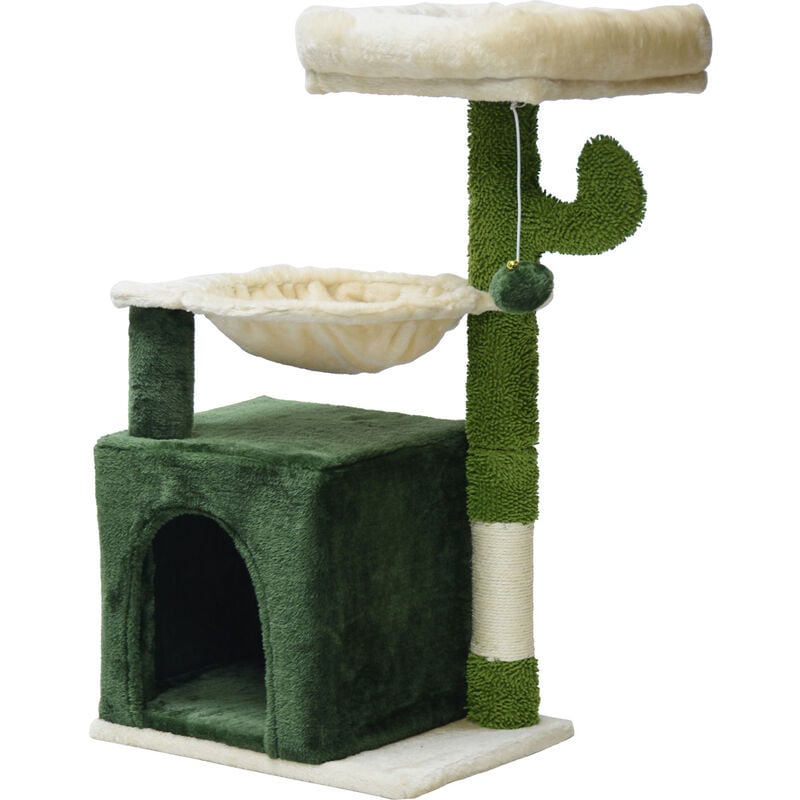 foto del prodotto albero tiragraffi a forma di cactus 75cm con sisal di 4 mm con amaca e casetta per gatti fudajo