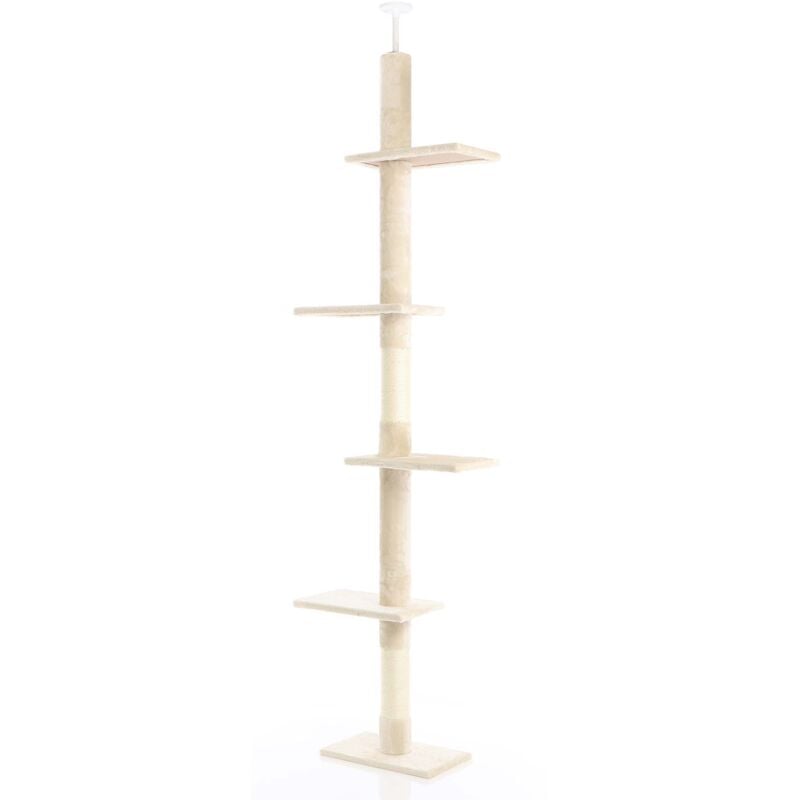foto del prodotto albero tiragraffi a soffitto beige 230 276cm altezza regolabile con 4 livelli e sisal gatti fudajo