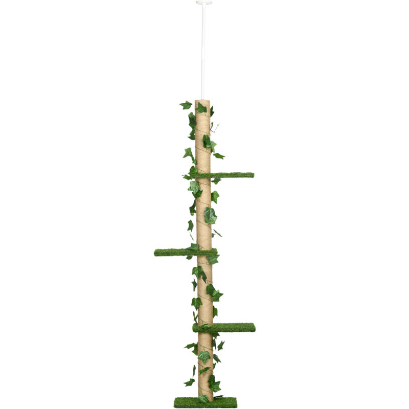 foto del prodotto albero tiragraffi a soffitto per gatti alto 202 242 cm regolabile, verde pawhut