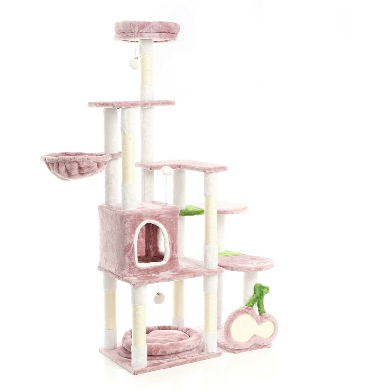 foto del prodotto albero tiragraffi ciliegia 162cm rosa con sisal, casetta per gatti e cucce fudajo