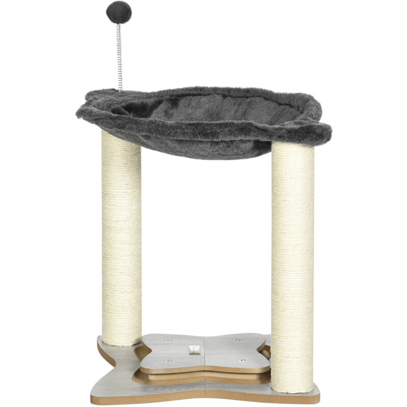 foto del prodotto albero tiragraffi con amaca in peluche base con gioco e pali sisal pawhut