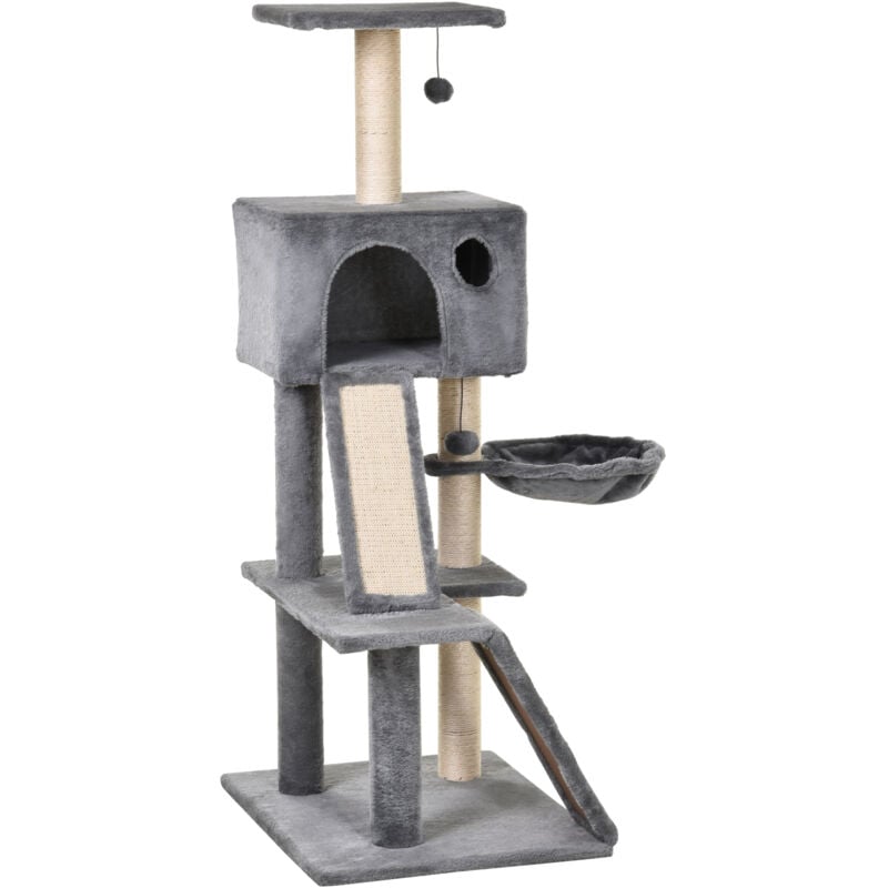foto del prodotto albero tiragraffi con cuccia lettino sospeso in peluche pawhut