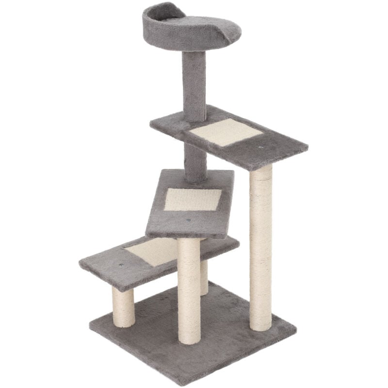 foto del prodotto albero tiragraffi con lettino, pali sisal e rivestimento peluche grigio pawhut