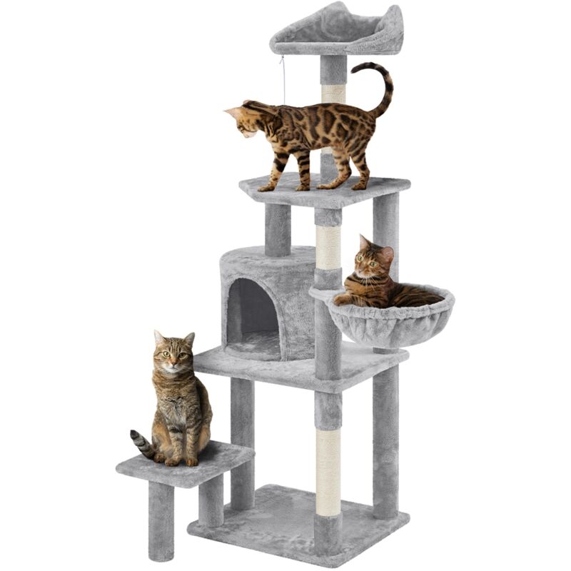 foto del prodotto albero tiragraffi in sisal naturale e truciolato 48,5 cm 40,5 cm 145 cm torre per gatti con posatoio gioco condominio chiaro grigio yaheetech