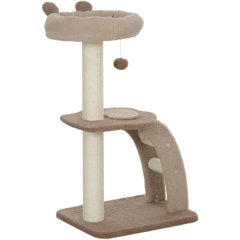 foto del prodotto albero tiragraffi per gatti 3 livelli 48x40x88 cm cuccia rialzata in juta e peluche bianco e marrone
