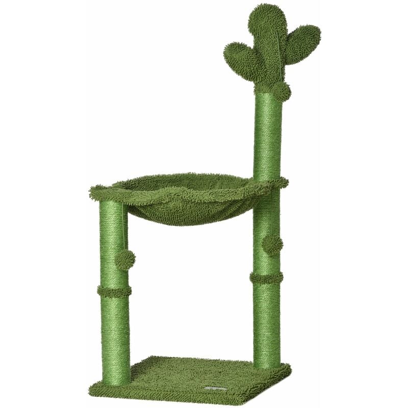 foto del prodotto albero tiragraffi per gatti 40x40x96 cm a forma di cactus con palline e amaca verde