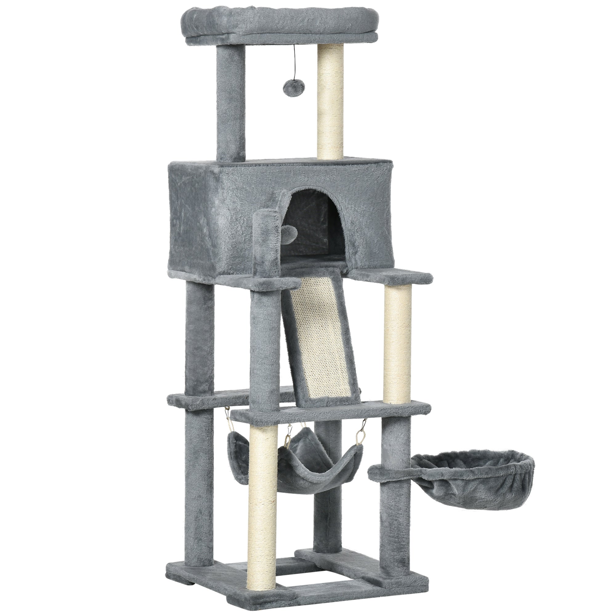 foto del prodotto albero tiragraffi per gatti 48x48x140 cm con pali in sisal grigio