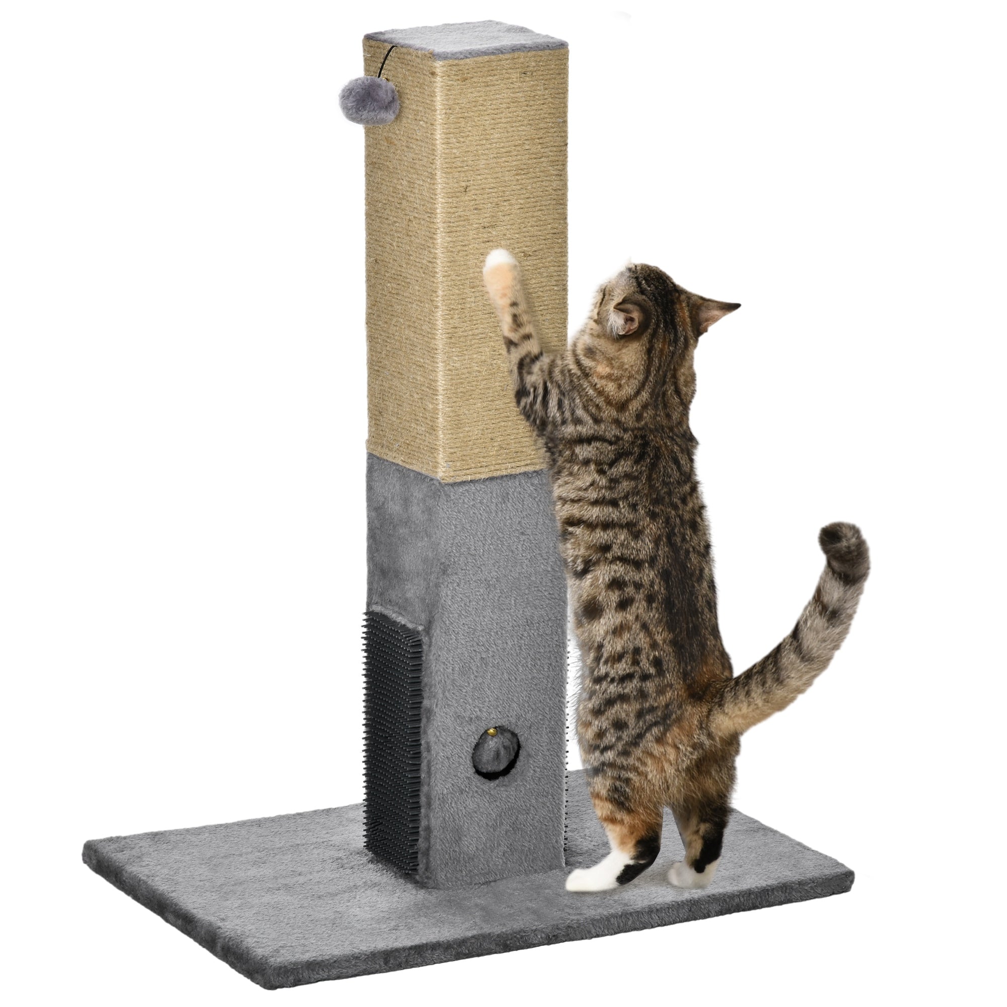 foto del prodotto albero tiragraffi per gatti 59,5x39x79 cm 2 palline giocattolo e spazzola in legno iuta e peluche grigio