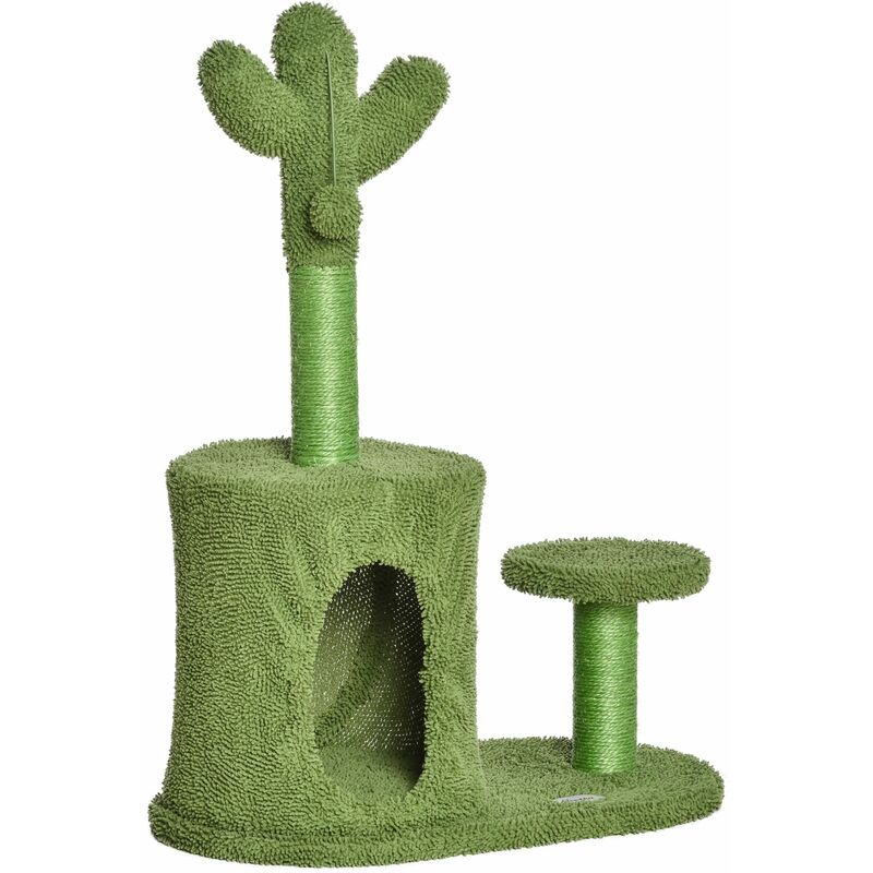 foto del prodotto albero tiragraffi per gatti 60x35x78 cm a forma di cactus con palline e cuccia verde