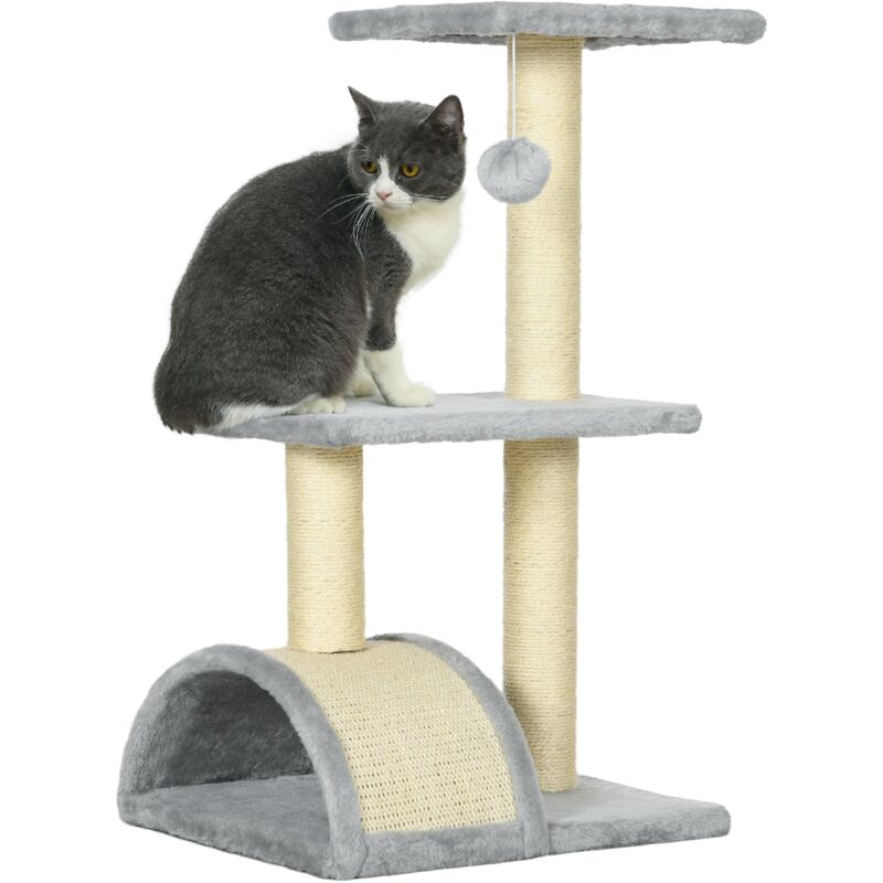 foto del prodotto albero tiragraffi per gatti a 3 livelli 40x35x72 cm con tiragraffi grigio chiaro
