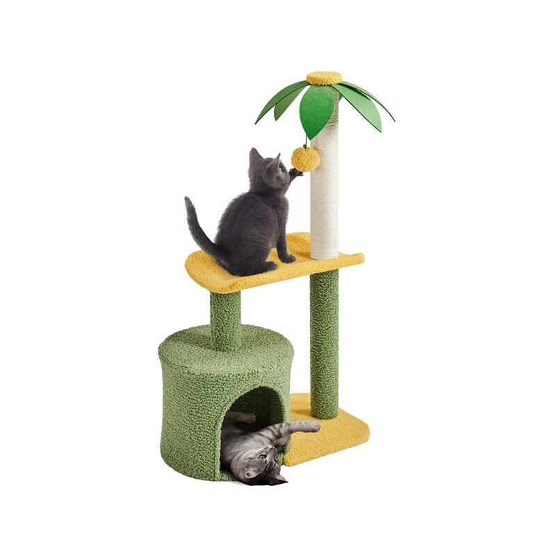 foto del prodotto albero tiragraffi per gatti a forma di albero di cocco corda in sisal naturale pall arrampicata incurvato alto 94 cm verde giallo yaheetech
