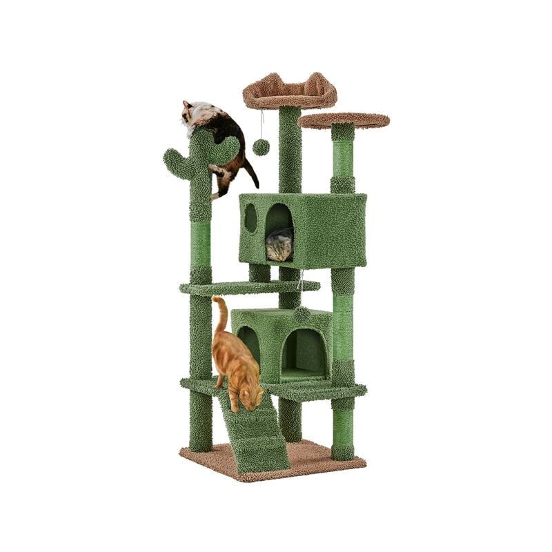 foto del prodotto albero tiragraffi per gatti a forma di cactus condominio palla gioco in truciolato e corda di sisal 48,5 48,5 138 cm verde marrone yaheetech