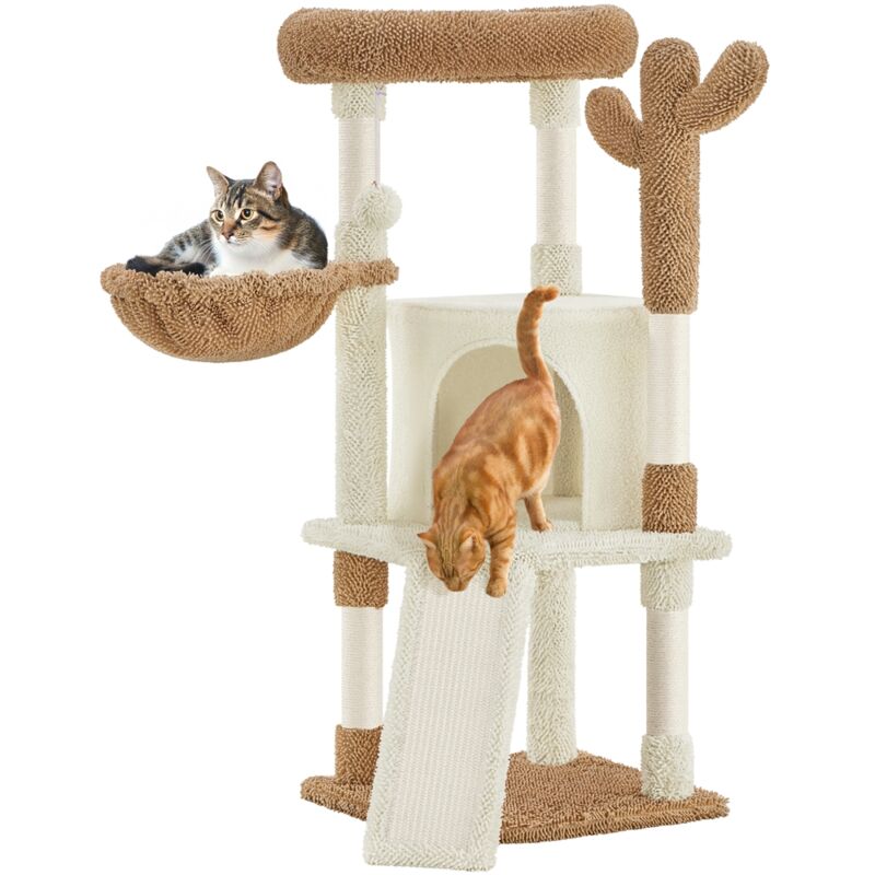foto del prodotto albero tiragraffi per gatti a forma di cactus in truciolato e corda di sisal 42,5 cm 42,5 cm 106,5 cm beige marrone yaheetech