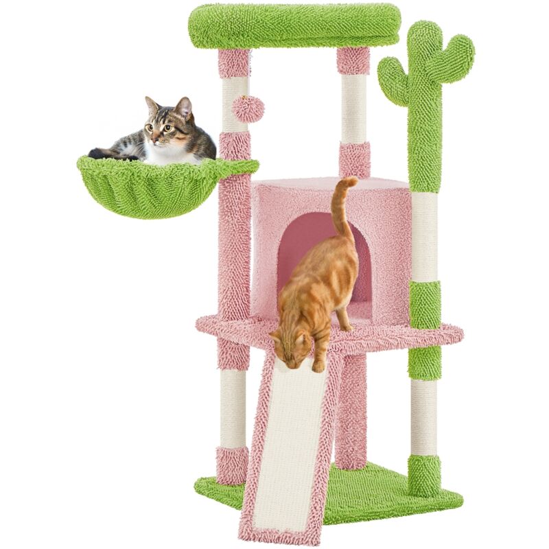 foto del prodotto albero tiragraffi per gatti a forma di cactus in truciolato e corda di sisal 42,5 cm 42,5 cm 106,5 cm rosa verde yaheetech