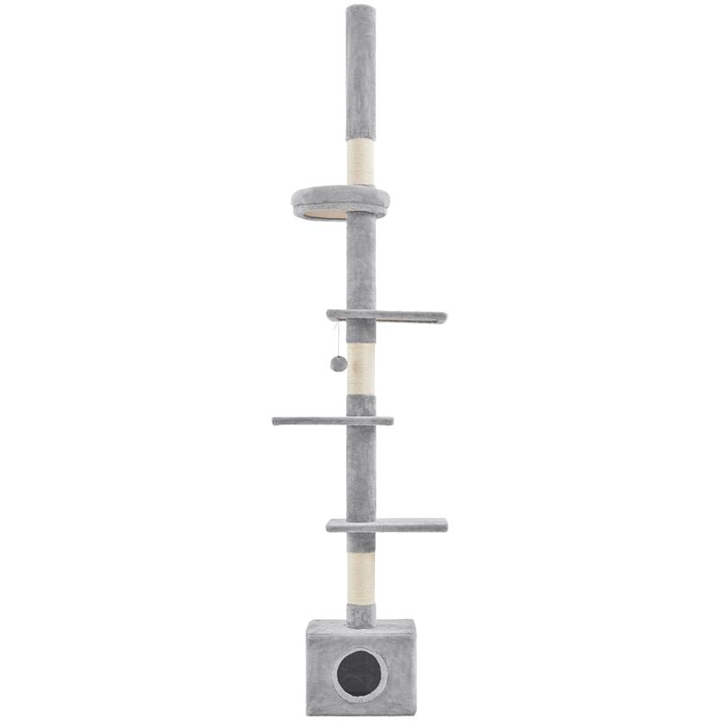 foto del prodotto albero tiragraffi per gatti a soffitto con altezza regolabile da 226 cm a 265,5 cm multilivello condominio giocattolo grigio chiaro yaheetech