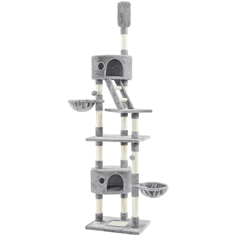 foto del prodotto albero tiragraffi per gatti adulti a soffitto grande con amaca e sisal graffiatoio alto per gatto altezza regolabile da 228 cm a 255 cm chiaro grigio
