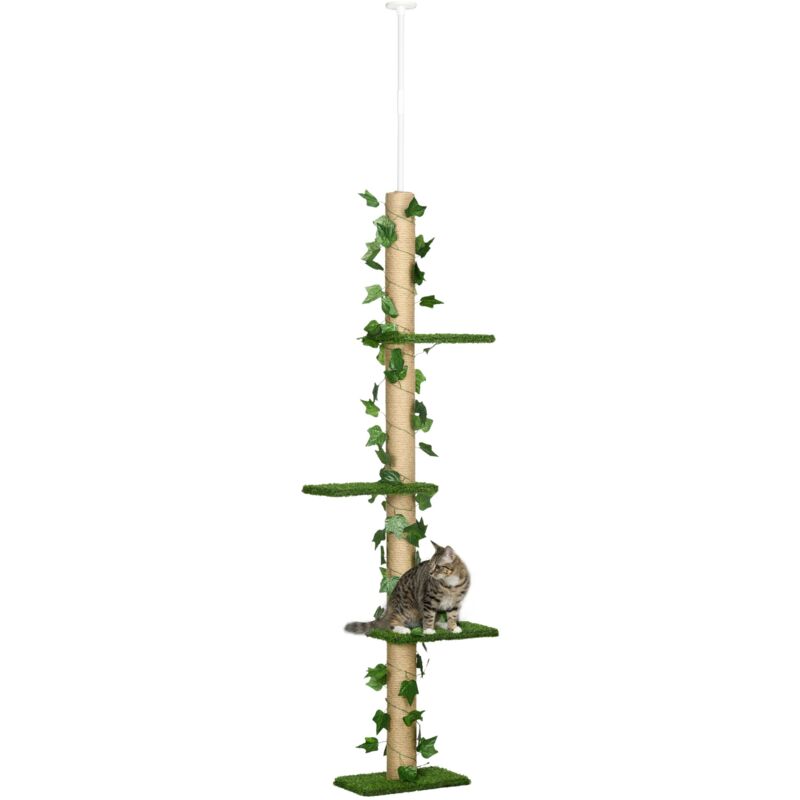 foto del prodotto albero tiragraffi per gatti asta regolabile a soffitto alto 202 242 cm verde