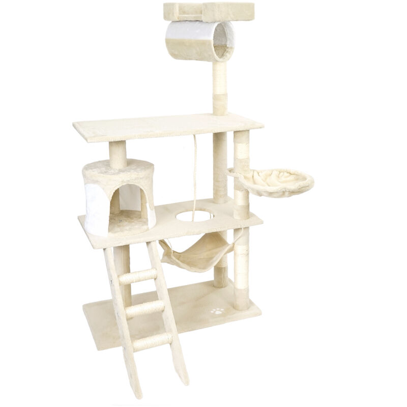foto del prodotto albero tiragraffi per gatti beige bianco 141cm per arrampicarsi sisal