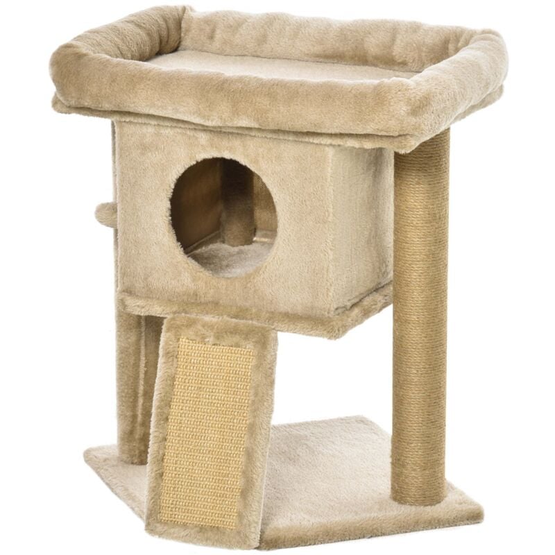 foto del prodotto albero tiragraffi per gatti con casetta e lettino 40x40x57 cm in peluche e juta marrone