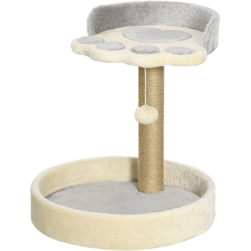 foto del prodotto albero tiragraffi per gatti con lettini e corda juta grigio e beige pawhut