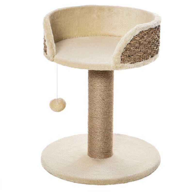 foto del prodotto albero tiragraffi per gatti con lettino 40x40x49 cm palo in juta e pallina appesa beige