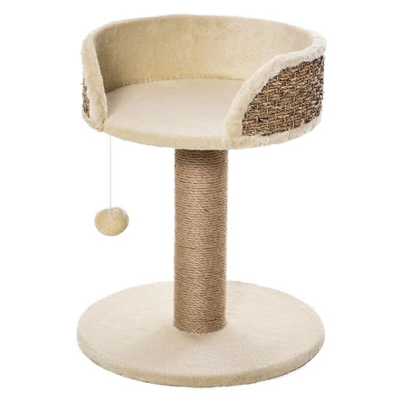 foto del prodotto albero tiragraffi per gatti con lettino. palo in juta e pallina appesa. 40x40x49cm. beige