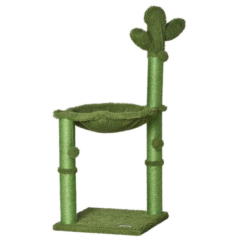 foto del prodotto albero tiragraffi per gatti fino 4.5kg a forma di cactus con palline e amaca, 40x40x96cm - verde