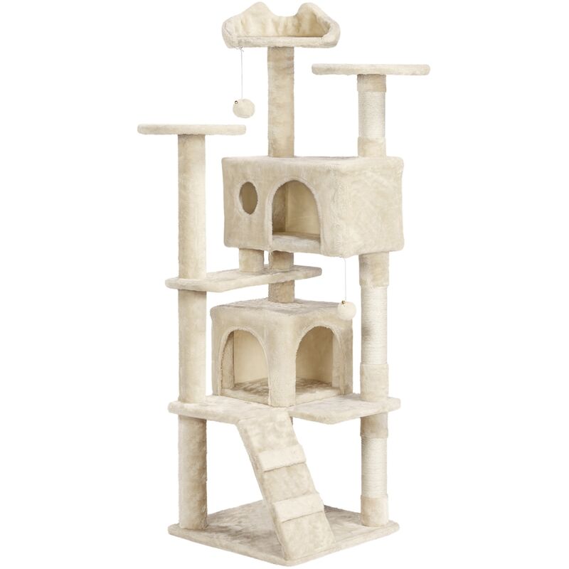 foto del prodotto albero tiragraffi per gatti in sisal e truciolato 49 cm 49 cm 158 cm torre con posatoio condominio gioco beige yaheetech