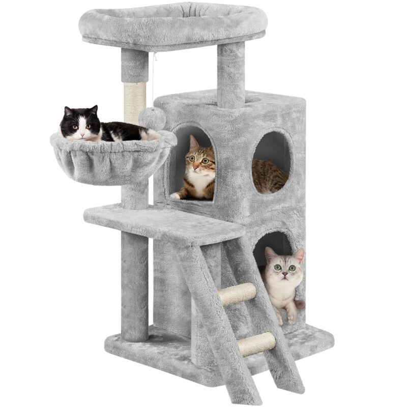foto del prodotto albero tiragraffi per gatti in sisal e truciolato con scala torre gioco grigio chiaro 94 cm chiaro scuro yaheetech