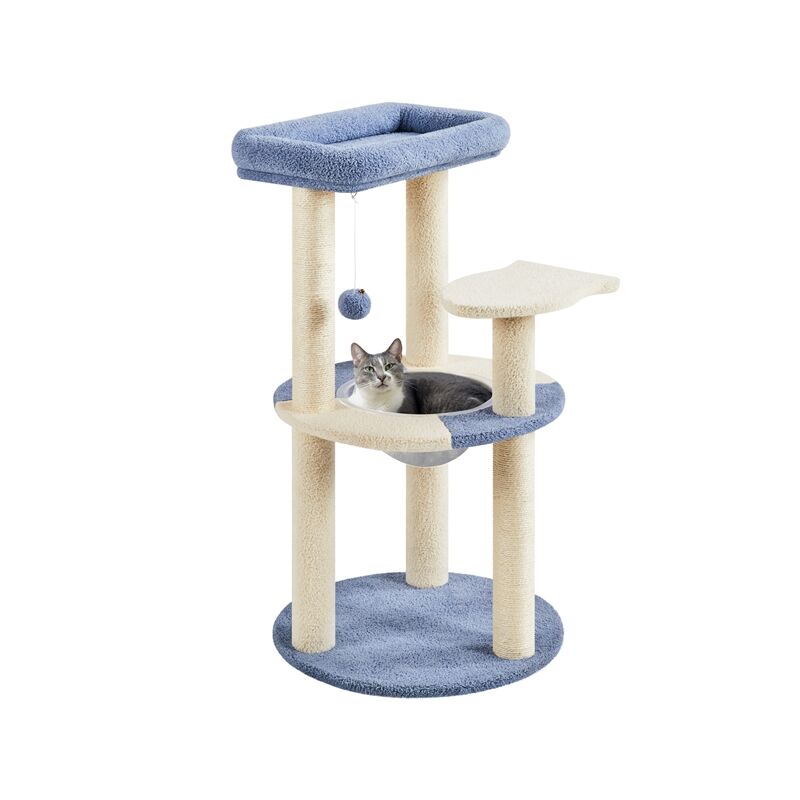 foto del prodotto albero tiragraffi per gatti in sisal naturale e truciolato 48,5 cm 48,5 cm 90 cm torre per con posatoio palla gioco blu beige yaheetech