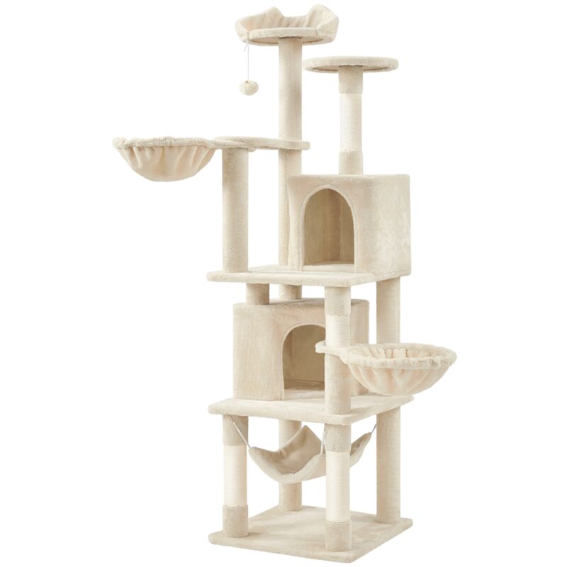 foto del prodotto albero tiragraffi per gatti in truciolato e corda in sisal con condomini posatoi e ceste per relax e pisolini multilivello altezza 174,5 cm beige
