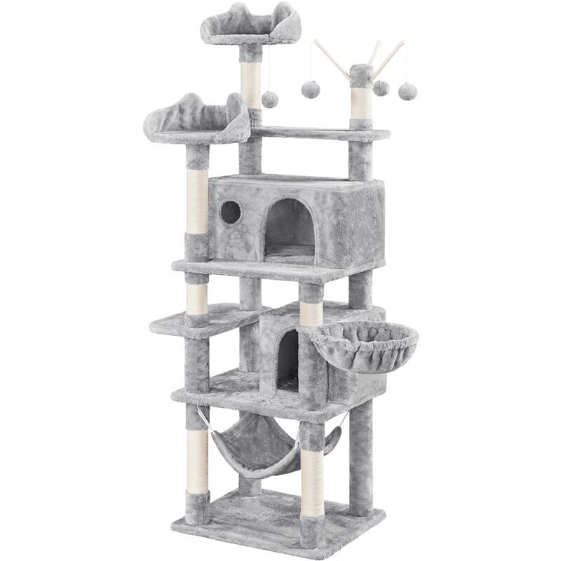 foto del prodotto albero tiragraffi per gatti in truciolato e sisal palla da gioco condomini chairo grigio yaheetech