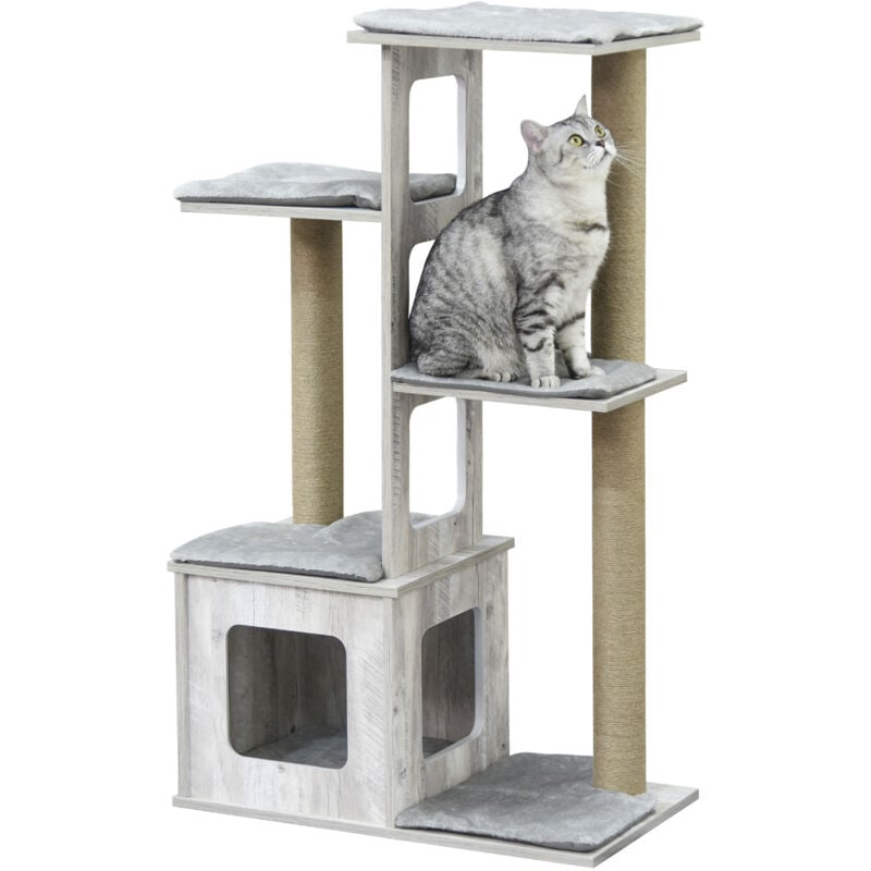 immagine 0 del prodotto albero tiragraffi per gatti multi livello, cuccia e corde in iuta grigio pawhut