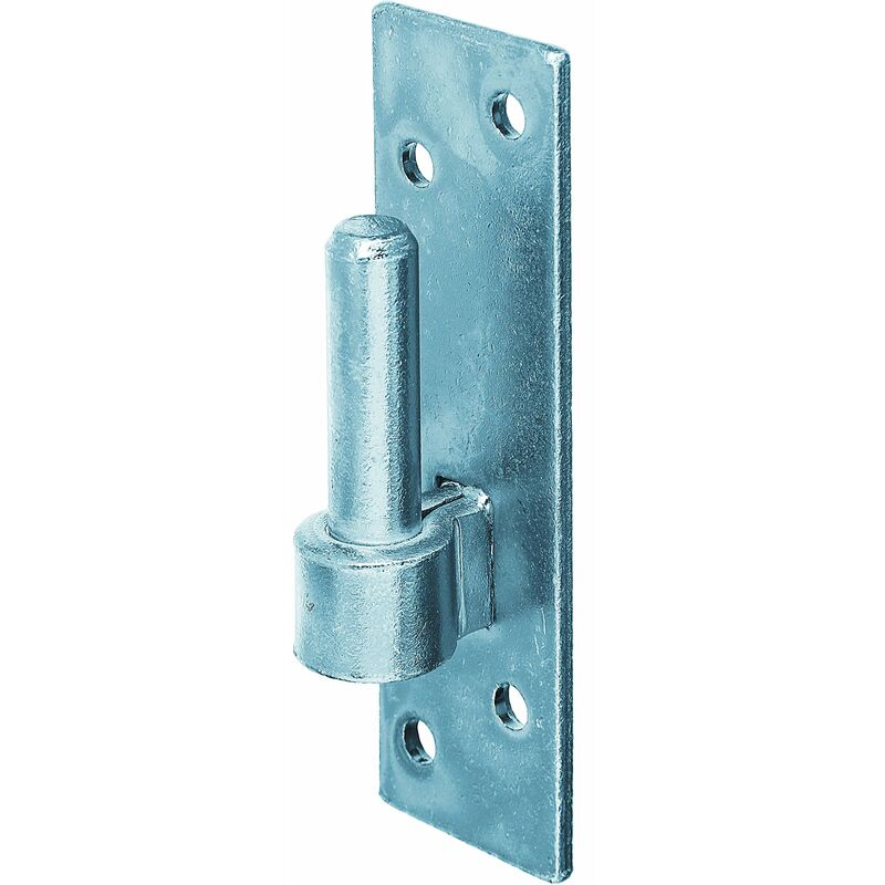 foto del prodotto alberts 306809 cardine su piastra, forma bavarese con gancio di o dii, zincato blu, entrata 14 mm, piastra 130 x 40 mm