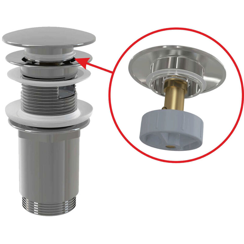 foto del prodotto alca piletta push open, attacco 5 4 , per lavabo con troppopieno, ottone cromato a392c 