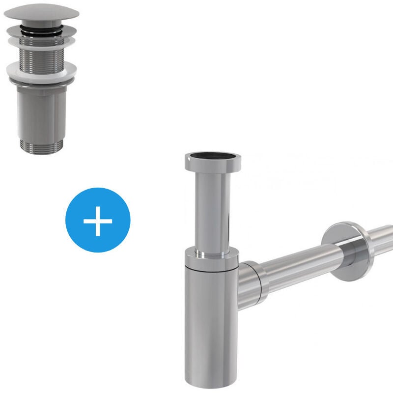 foto del prodotto alca set piletta push open, attacco 5 4 , per lavabo con troppopieno sifone, cromato setchrome 