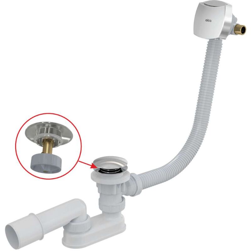 foto del prodotto alcadrain sistemi di scarico set di scarico e troppopieno per vasca da bagno con riempimento, lunghezza 800 mm, click clack, cromo a508ckm 80