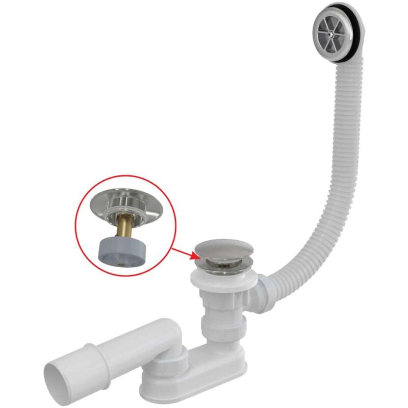 foto del prodotto alcadrain sistemi di scarico set di scarico e troppopieno per vasca da bagno, lunghezza 120 cm, clickclack, metallo a505ckm 120