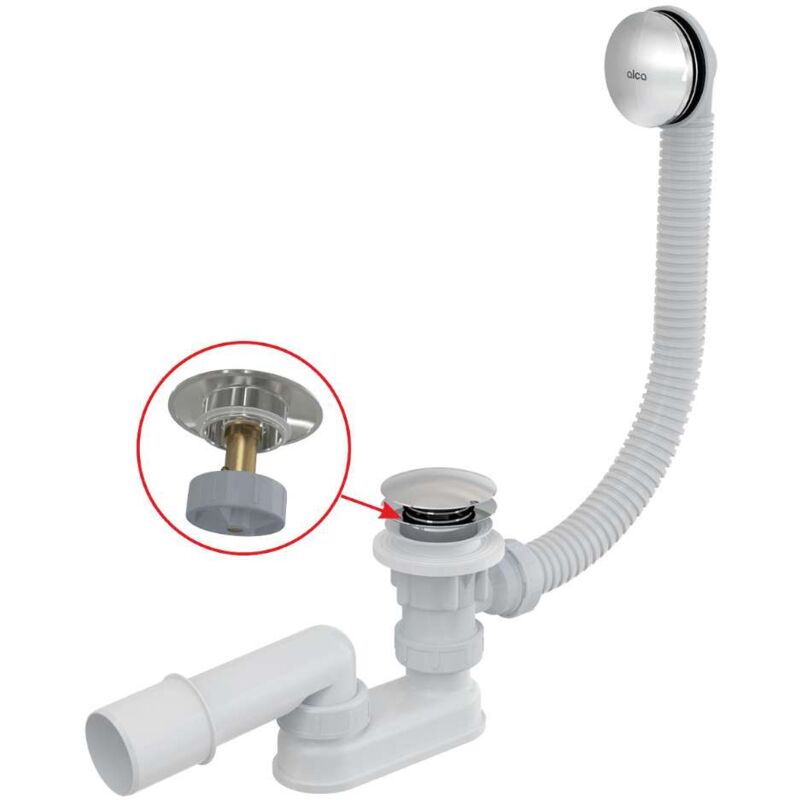 foto del prodotto alcadrain sistemi di scarico set di scarico e troppopieno per vasca da bagno, lunghezza 800 mm, click clack, cromo a504ckm 80
