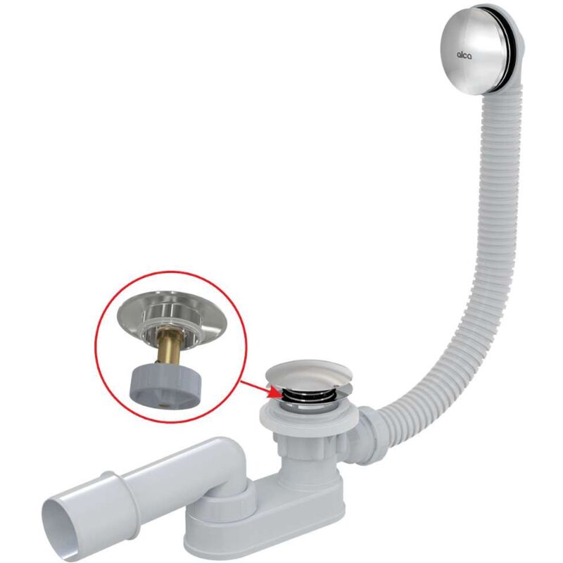 foto del prodotto alcadrain sistemi di scarico set di scarico e troppopieno per vasca da bagno, lunghezza 800 mm, click clack, cromo a507ckm 80