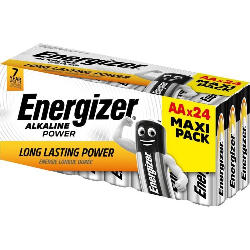 foto del prodotto alcaline power, confezione da 24 batterie aa, a lunga durata per l uso quotidiano, senza solfatazione e con una carica di 10 anni. energizer