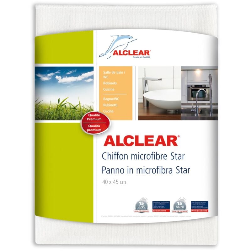 foto del prodotto alclear international 950006, panno speciale in microfibra star, elimina il calcare senza sostanze chimiche né detergenti, 40 x 45 cm, bianco, a trama fine, adatto a persone allergiche