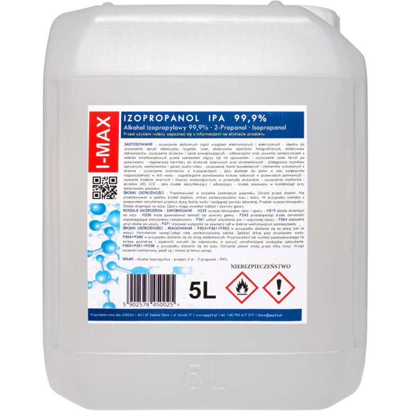 foto del prodotto alcool isopropilico isopropanolo ipa i max 99,9 5l