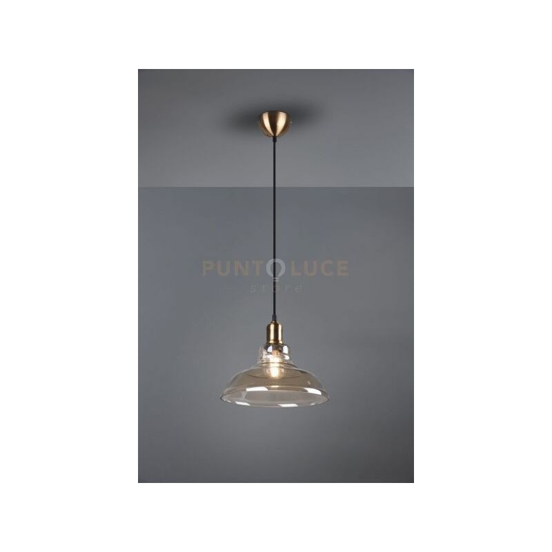 foto del prodotto aldo sospensione vetro campana ambra montatura ottone anticato d. 28cm 1 luce attacco e27